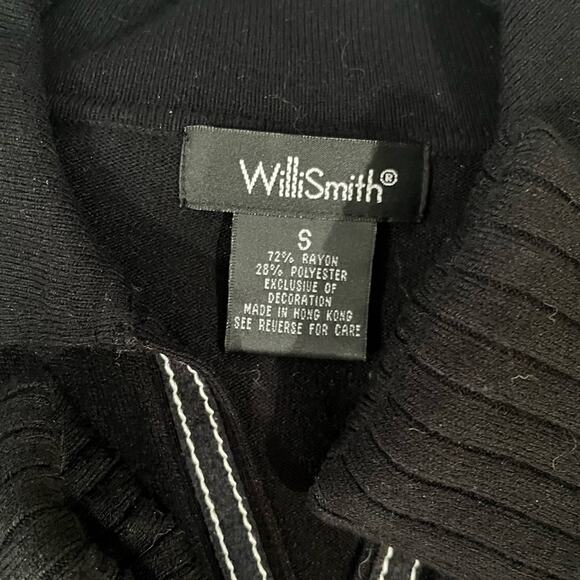 NEW Willi Smith Ribbed Boho Fringe Belted Contrast Longline Collar Sweater Top S - Picture 11 of 13